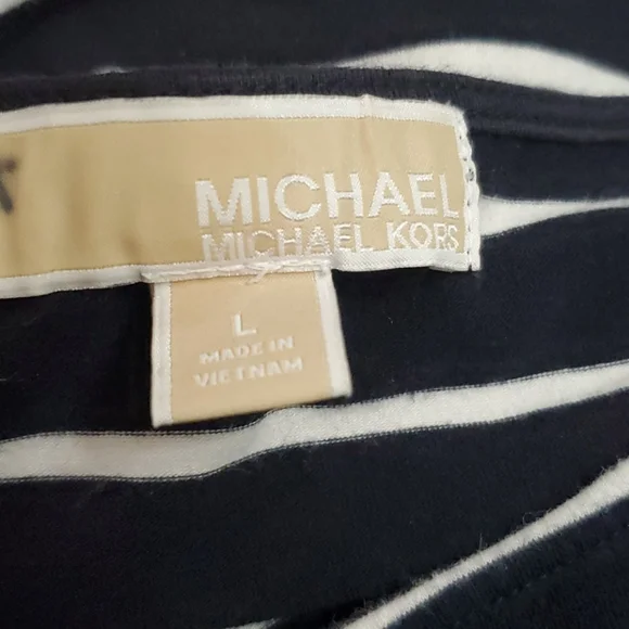 Michael Kors navy blue and white striped top large Zipper shoulders - Picture 5 of 5